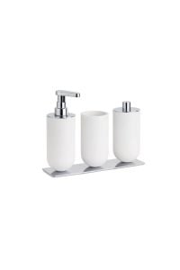 3'Lü Set Sıvı Sabunluk-Diş Fırçalığı-Pamukluk Beyaz/Krom Renk 206X87X265 mm