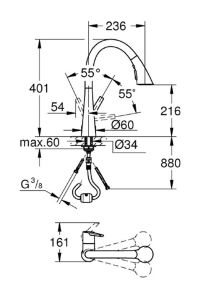 Grohe Eviye Bataryası Spiralli 2 Fonksiyonlu Zedra Krom-