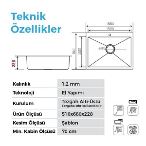 POLİ 6302 ALTIN 680x510 mm EVİYE