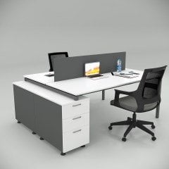 Akr Ofis  Ear İkili 140cm Alt Etajerli Çalışma Masası Workstation Beyaz