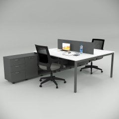 Akr Ofis  Ear İkili 320 Cm Alt Etajerli Çalışma Masası Workstation Beyaz