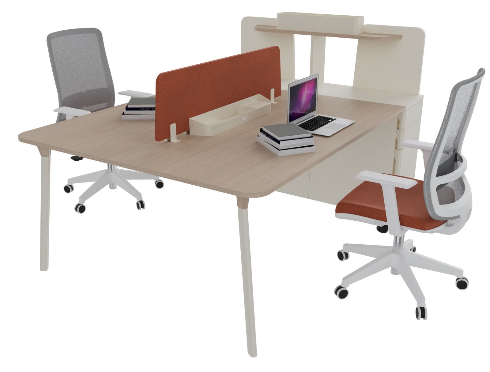 Akr Ofis Pen Etajerli İkili Workstation