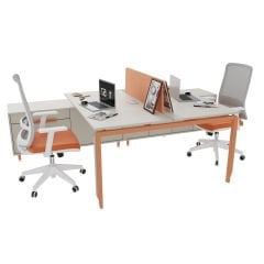 Akr Ofis Zoom Etajerli İkili Workstation