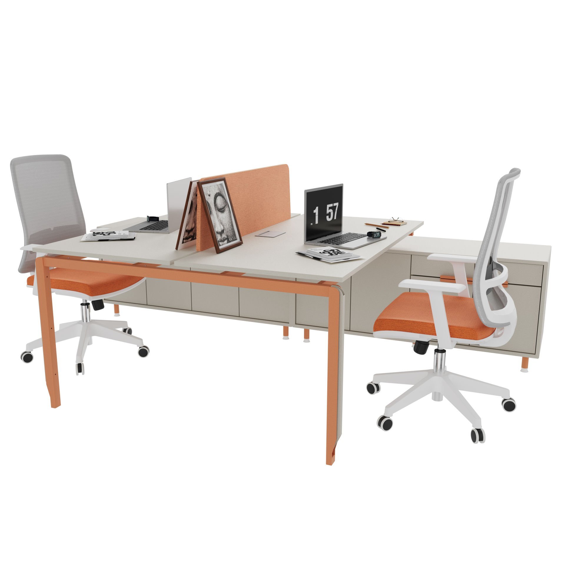 Akr Ofis Zoom Etajerli İkili Workstation