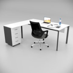 Akr Ofis Corner Çalışma Masası Keson Etajerli Beyaz