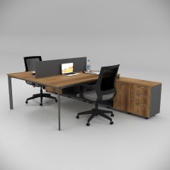 Akr Ofis  Corner İkili 320 Cm Alt Etajerli Çalışma Masası Workstation Ceviz