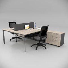 Akr Ofis  Corner İkili 320 Cm Alt Etajerli Çalışma Masası Workstation Meşe