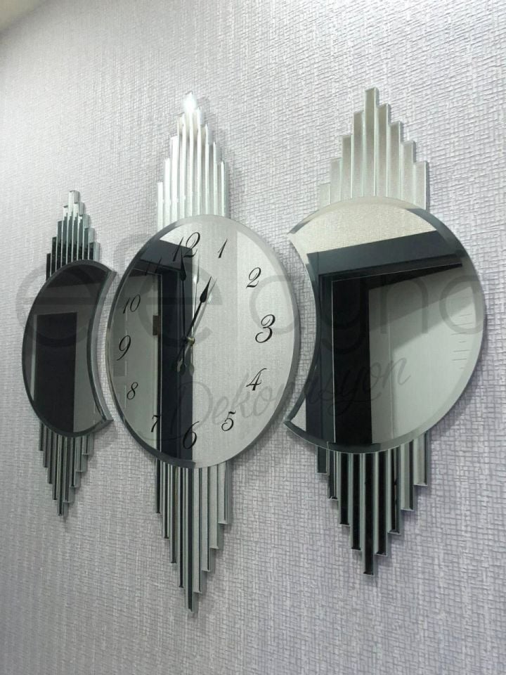 GALAKSİ- 3'LÜ GÜMÜŞ DUVAR SAATİ SETİ