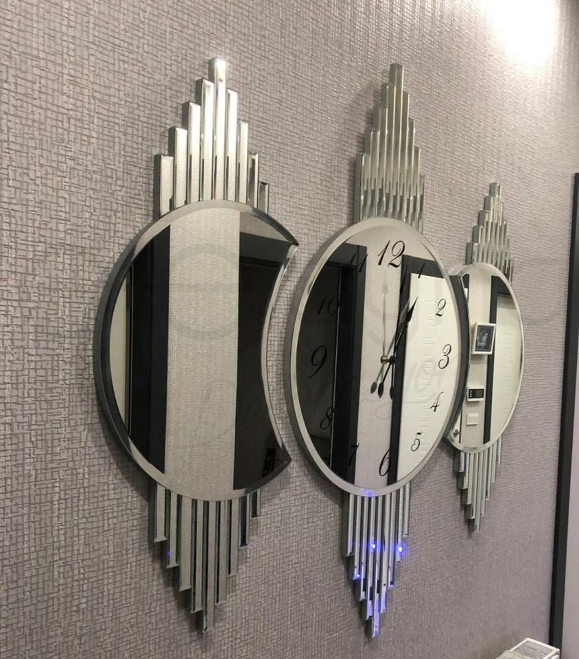 GALAKSİ- 3'LÜ GÜMÜŞ DUVAR SAATİ SETİ