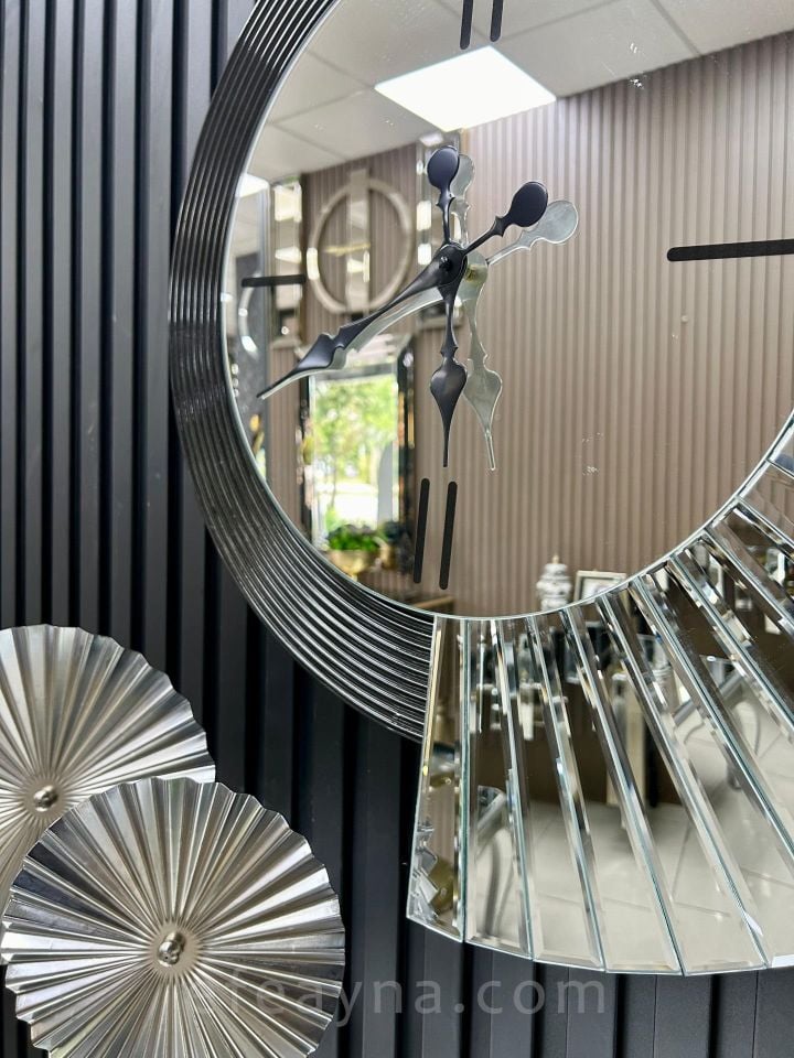 YELPAZE-SİYAH & GÜMÜŞ AYNA DUVAR SAATİ 70x80cm