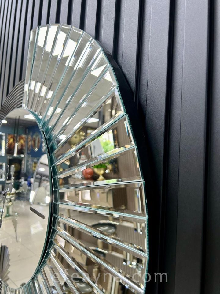 YELPAZE-SİYAH & GÜMÜŞ AYNA DUVAR SAATİ 70x80cm