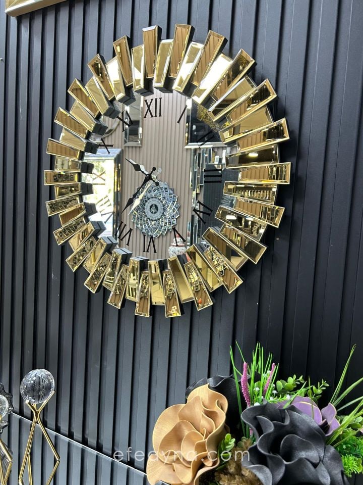 PİYANO-GOLD AYNA DUVAR SAATİ