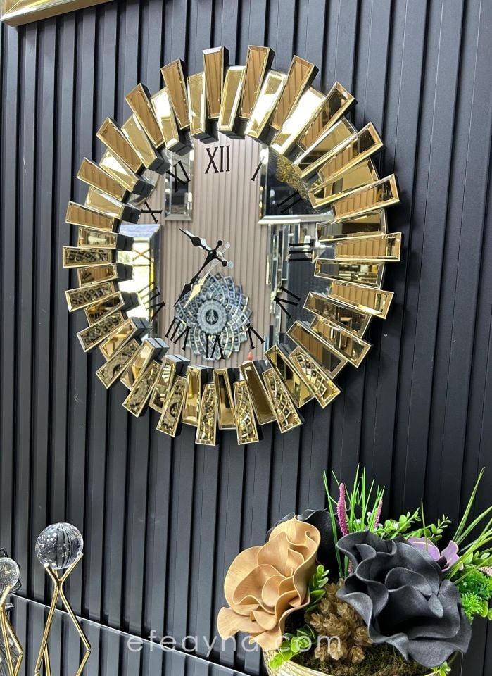 PİYANO-GOLD AYNA DUVAR SAATİ