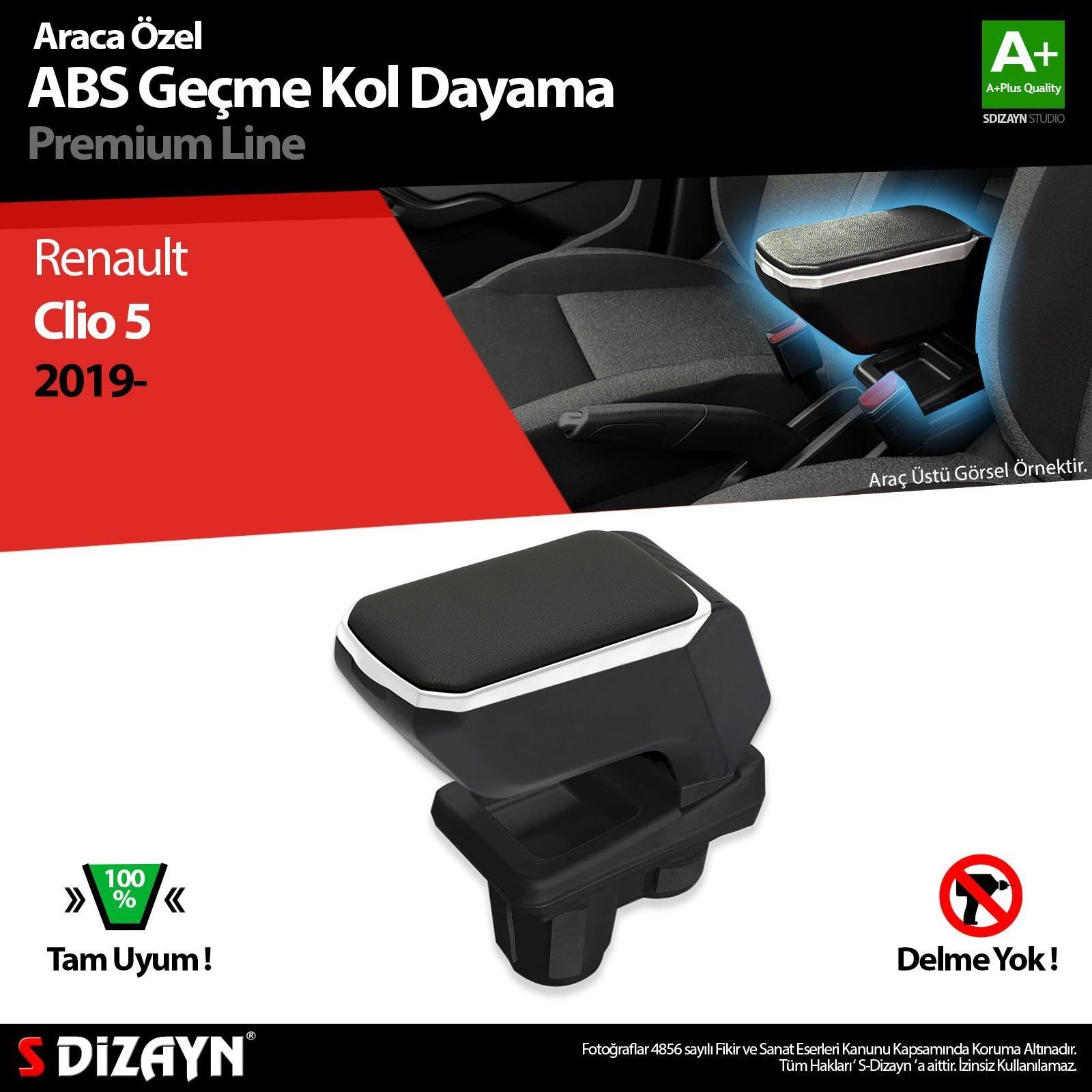 Renault Clio Uyumlu 5 Kol Dayama Kolçak Geçmeli ABS Gri 2019 Üzeri Parça