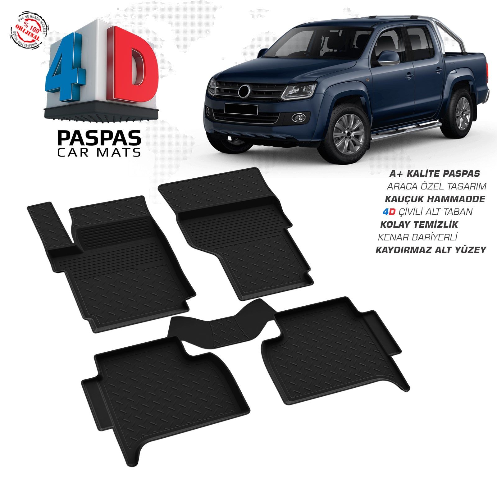 VW Amarok 4D Araca Özel Havuzlu Kauçuk Paspas 2010-2022