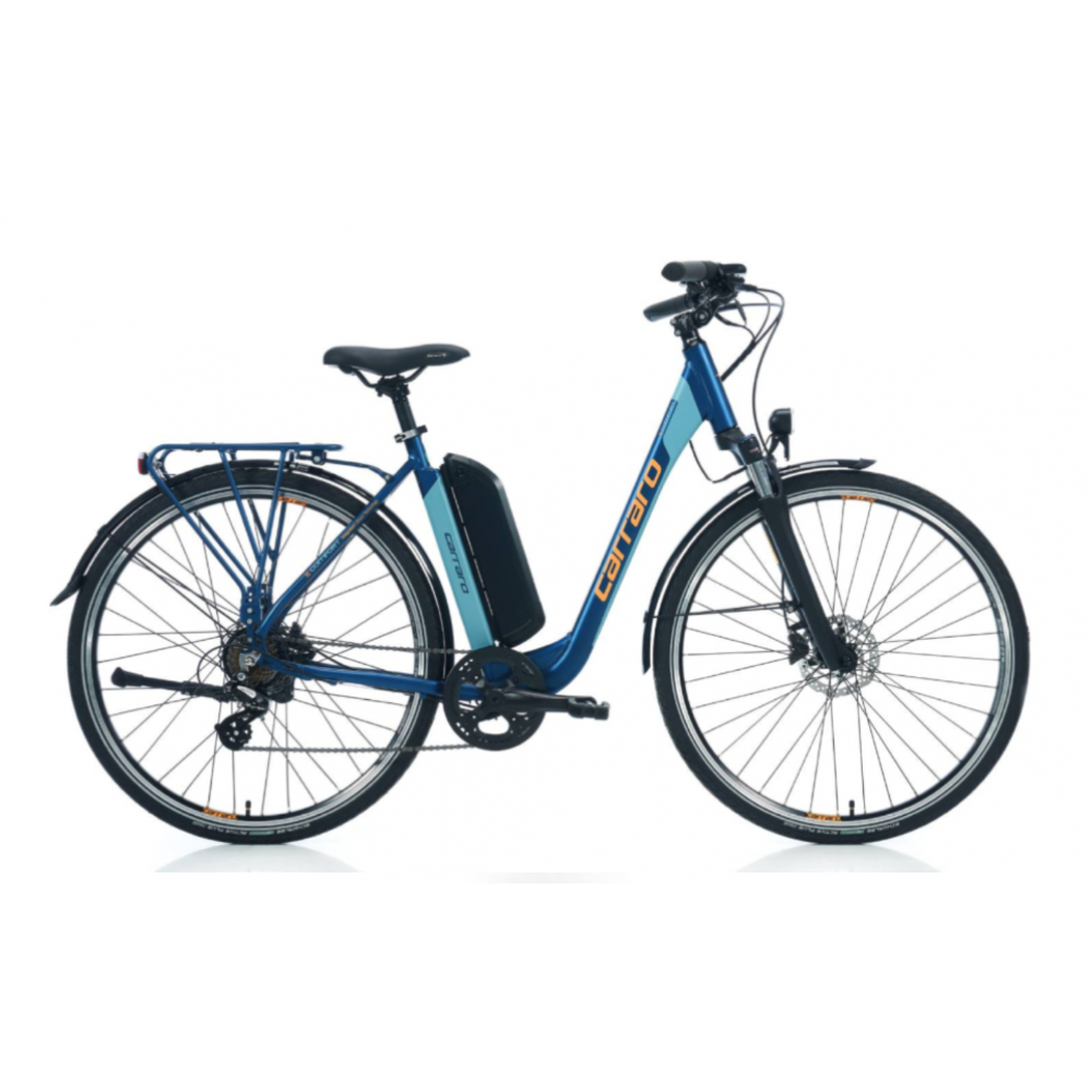 Carraro E-Line eComfort 28 Jant Unisex Elektrikli Şehir Bisikleti Mat Navy-Mavi-Turuncu 47 cm