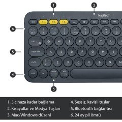 Logitech K380 Kompakt Kablosuz Bluetooth Klavye - Siyah