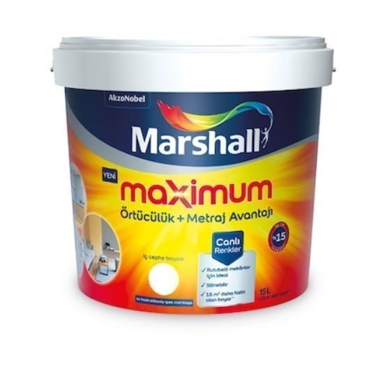 Marshall Maximum Silikonlu İpek Mat Silinebilir İç Cephe Boyası 15 LT