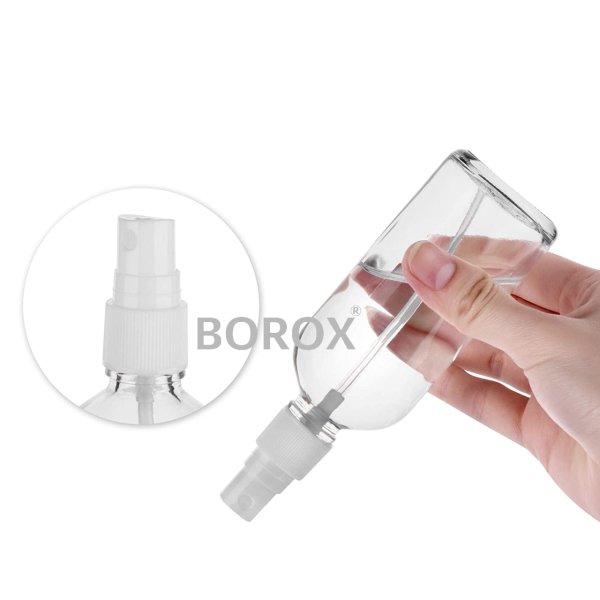 Borox Cam Sprey Şişesi 100 ml - Spreyli Kolonya Şişe 100 cc - Pompalı Cam Fısfıs Şişe - Beyaz Kapaklı - Parfüm Şişesi - Boş Şişe