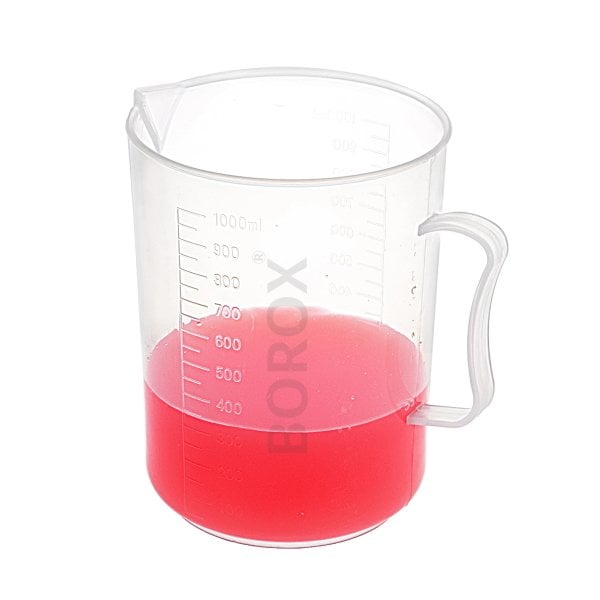 Borox Kulplu Plastik Beher 1000ml - Kabartma Dereceli Beaker