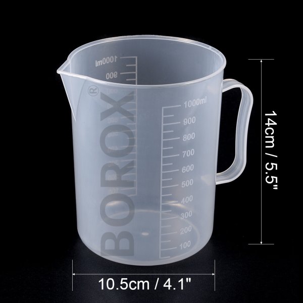 Borox Kulplu Plastik Beher 1000ml - Kabartma Dereceli Beaker