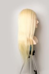 Prodiva Kuaför Eğitim Mankeni Omuzlu Gerçek Saç - Kuaför Eğitim Puppeti - Super Platin 65-70cm