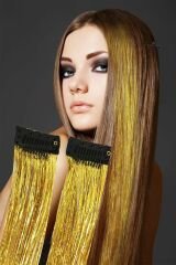 Prodiva Saç Aksesuarı Klipsli Simli Saç İpi - Sarı - 10 Paket / 20 Adet
