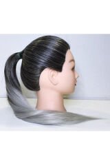 Prodiva Kuaför Eğitim Mankeni Pupeti  Saçı 70 cm Fiber Sentetik 1/Silver Ombre