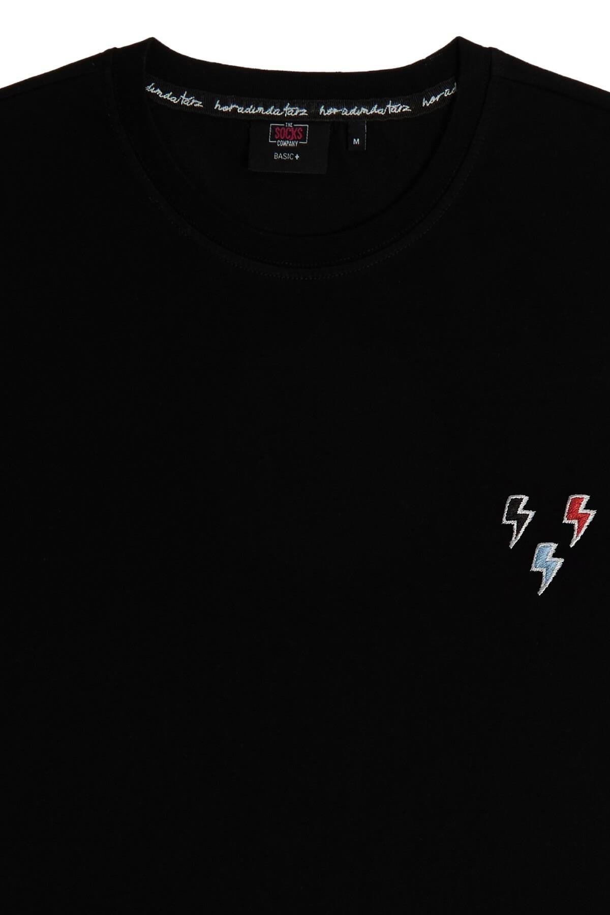 Lightning Nakışlı Siyah Unisex T-Shirt