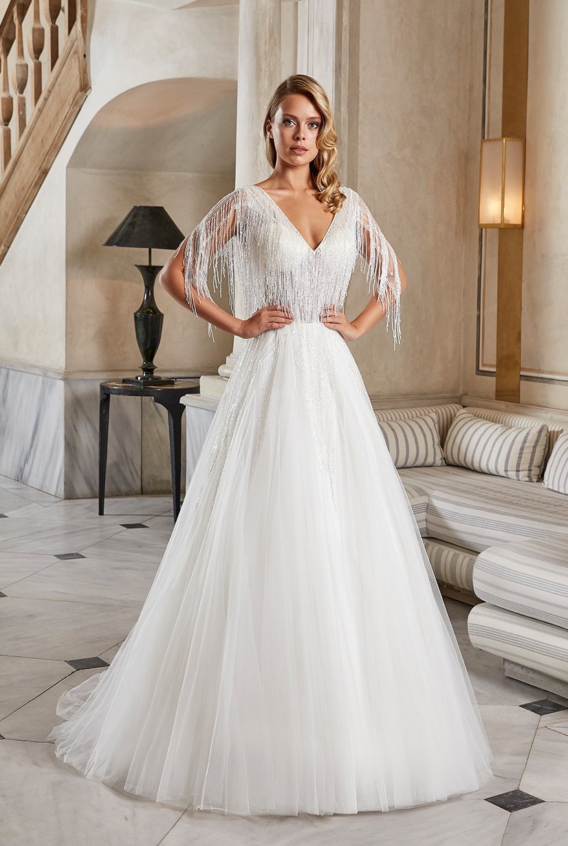 Embroidered A-Line Crinoline Wedding Dress