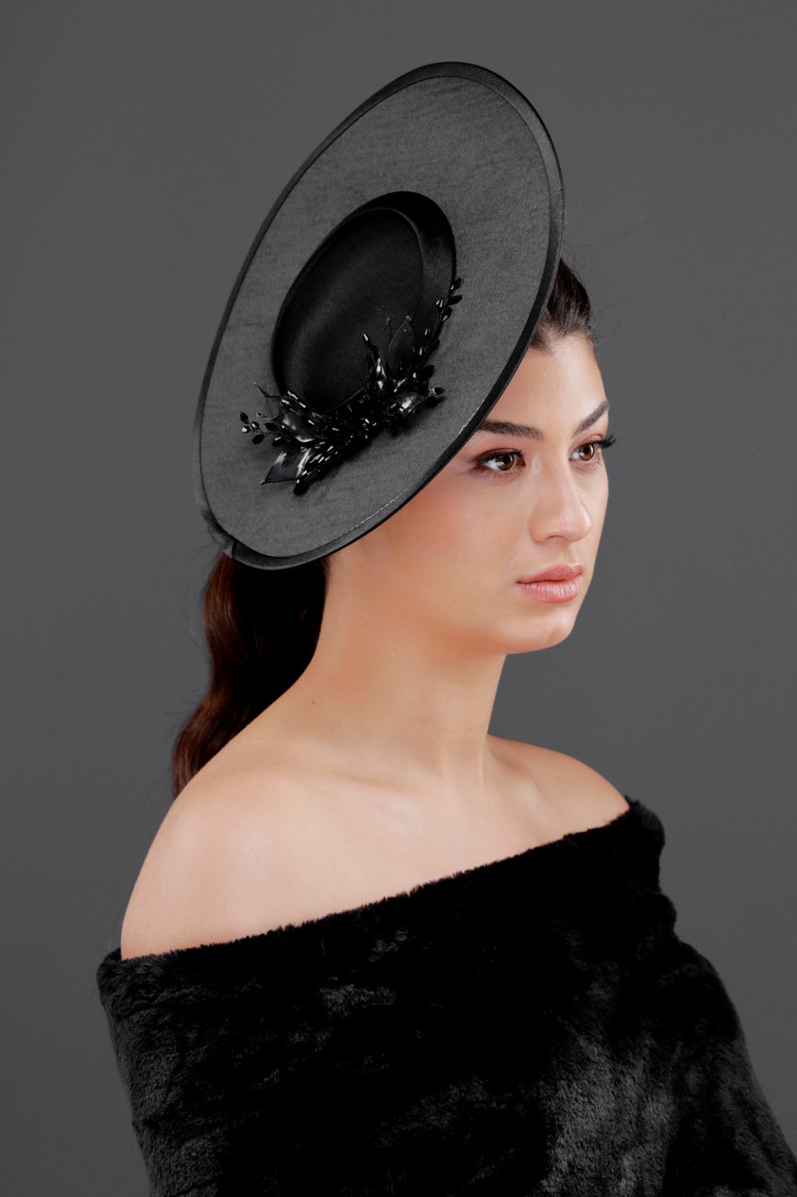 Bridal Cap Wedding Hat Voile, Bridal Hat BLACK ST673