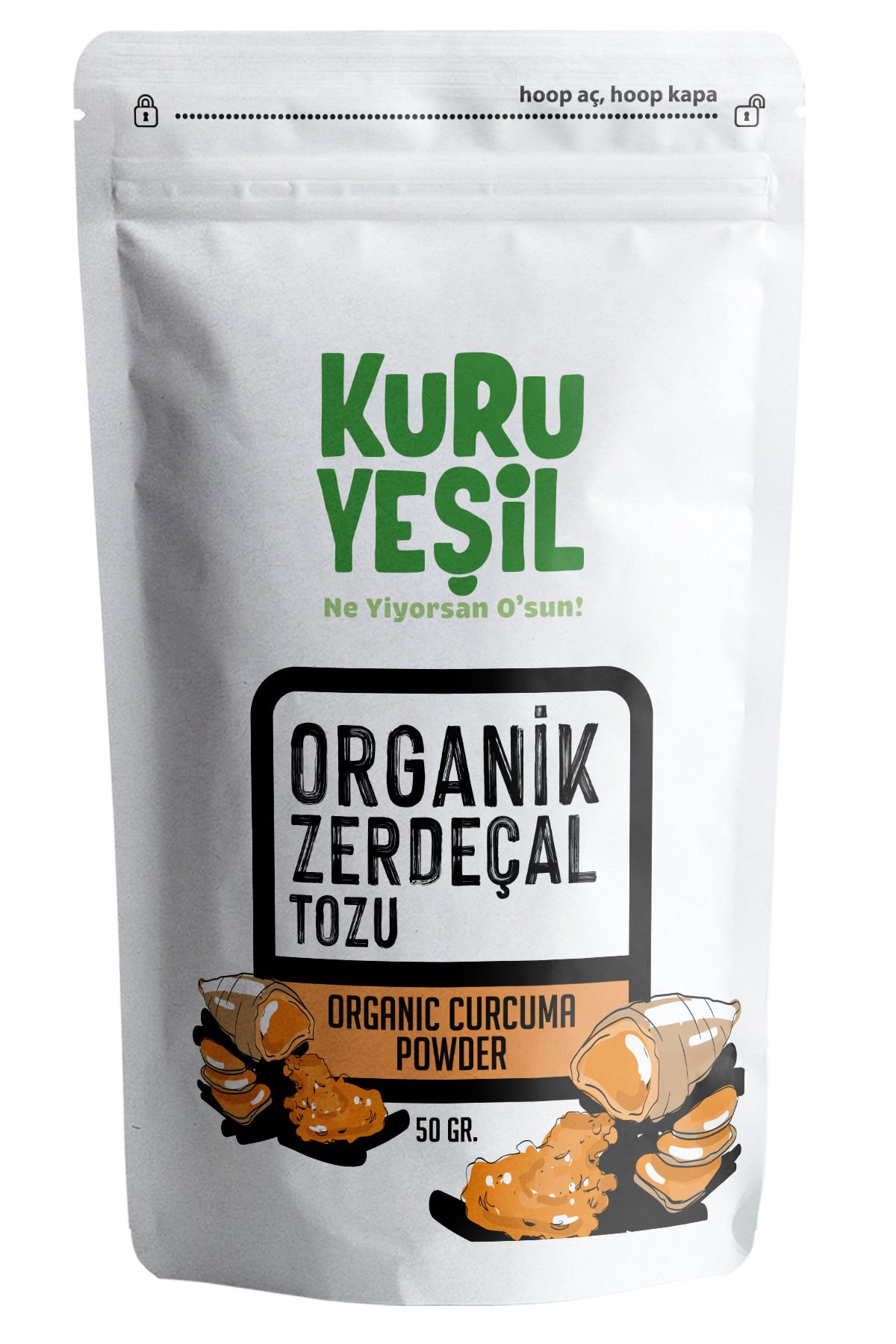 Kuru Yeşil Organik Zerdeçal Tozu 50 Gr | Altın Süt | Toz Zerdeçal