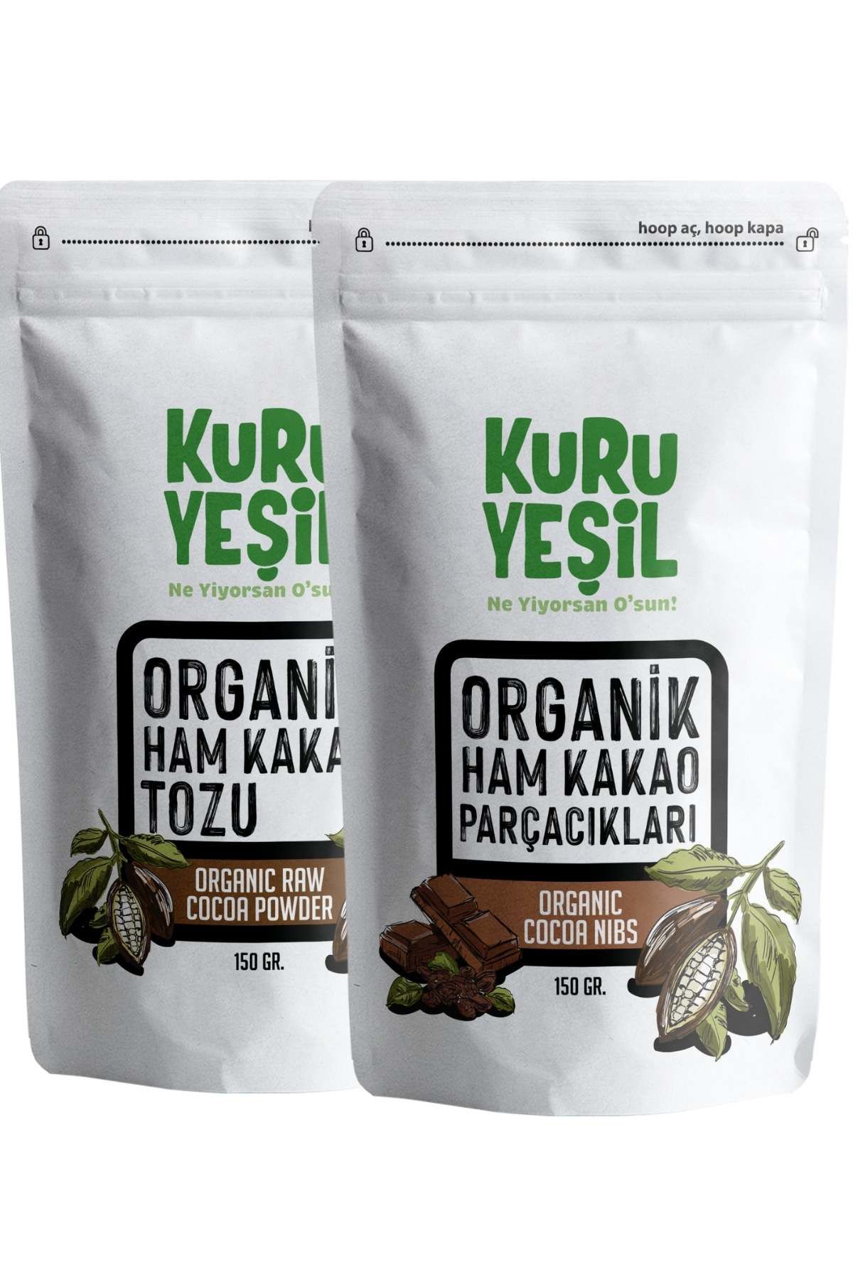 Kuru Yeşil Organik Kakao Paketi 300 Gr | Organik Ham Kakao Tozu | Organik Kakao Nibs