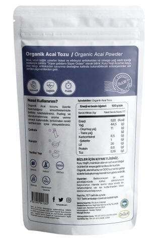 Kuru Yeşil Organik Açai Tozu 50 gr - Organic Acai Powder