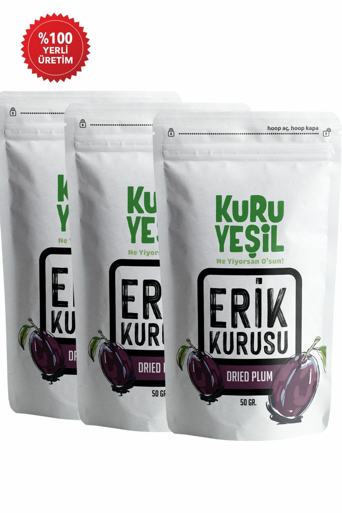 Erik Kurusu 3 x 50 GR Yeni Sezon | Yerli Kuru Meyve | Şeker İlavesiz Kuru Erik