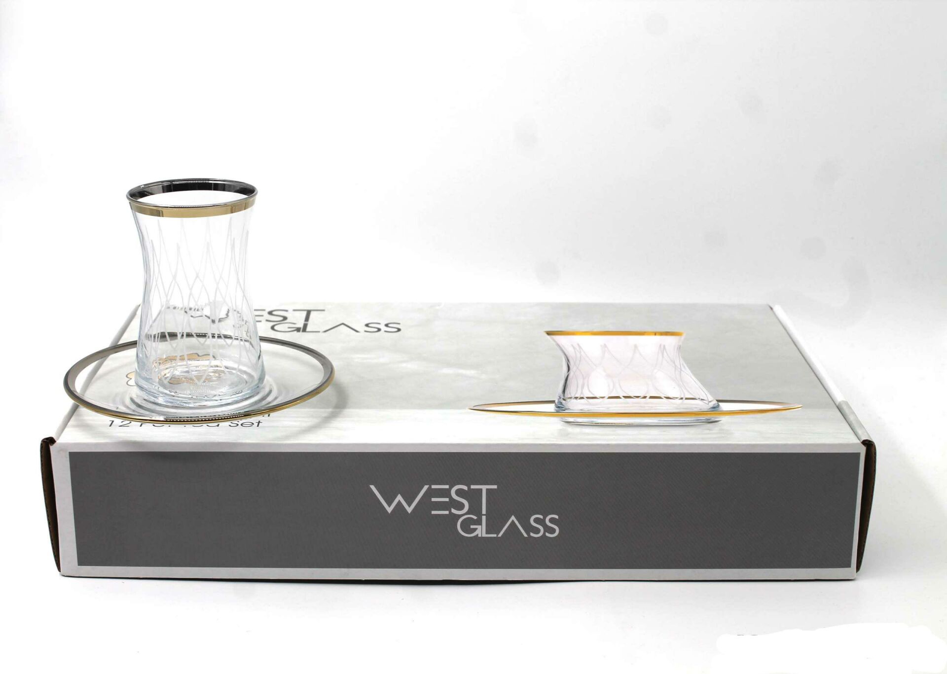 WestGlass W95290WG Heybeli Wawe Desen Gold Kaplama Çay Seti 160cc