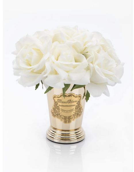 Seven white rose in gold vase
