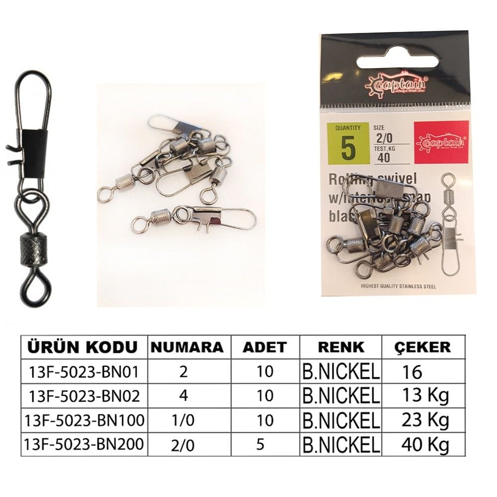 Captain 5023 Kilitli Klips İnox 10'lu Paket Black Nikel