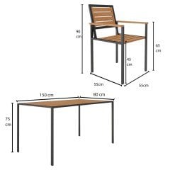 Alaca Masif Ahşap Bahçe Masa + 6 Sandalye Takım CPT7707-150