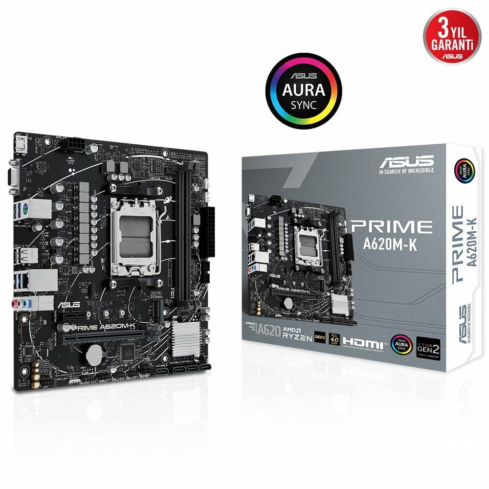 Asus Prime A620M-K AM5 DDR5 6400MHz(OC) PCIe 16X V4.0 mATX Anakart