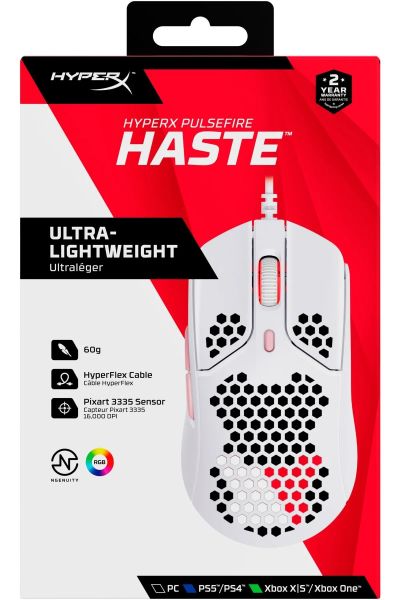 HyperX Pulsefire Haste Ultra Hafif 59G Petek Altıgen 16.000 DPI Beyaz Oyuncu Mouse