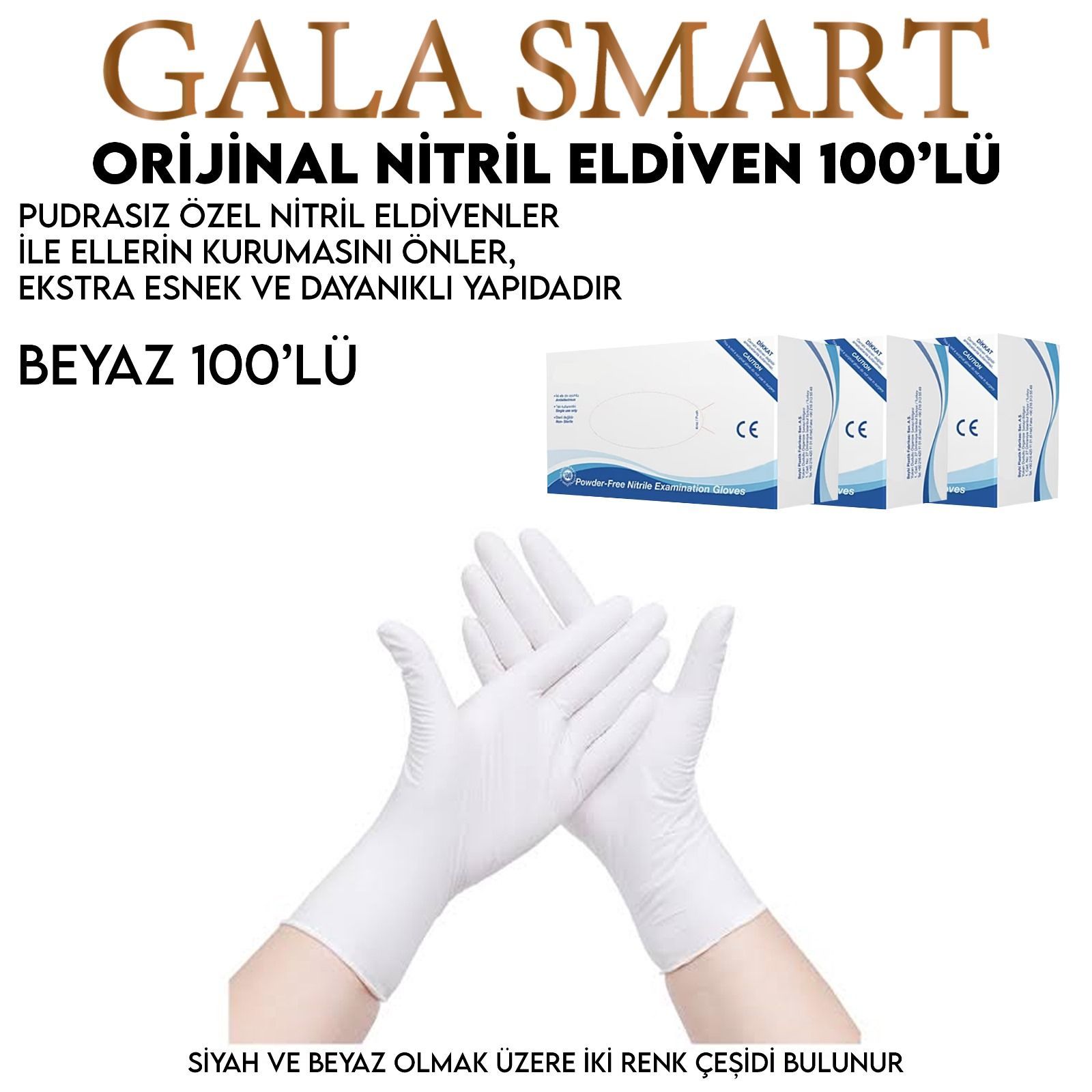 NİTRİL ELDİVEN 100 LÜ PAKET - BEYAZ RENK - M BEDEN