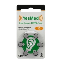 YesMed Extra Power 13 Numara İşitme Cihazı Pili, Kulaklık Pili, Duyma Pili, Kulak Pili, Kulak Cihazı Pili (10 Paket x 6 Adet = 60 Adet Pil)