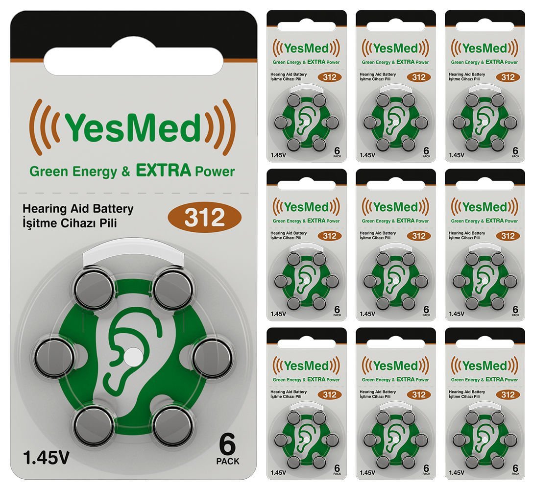 YesMed Extra Power 312 Numara İşitme Cihazı Pili, Kulaklık Pili, Duyma Pili, Kulak Pili, Kulak Cihazı Pili (10 Paket x 6 Adet = 60 Adet Pil)