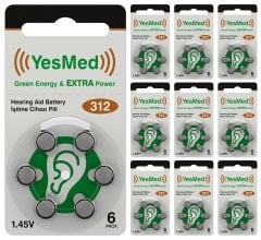 YesMed Extra Power 312 Numara İşitme Cihazı Pili, Kulaklık Pili, Duyma Pili, Kulak Pili, Kulak Cihazı Pili (10 Paket x 6 Adet = 60 Adet Pil)