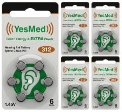 YesMed Extra Power 312 Numara İşitme Cihazı Pili, Kulaklık Pili, Duyma Pili, Kulak Pili, Kulak Cihazı Pili (5 Paket x 6 Adet = 30 Adet Pil)