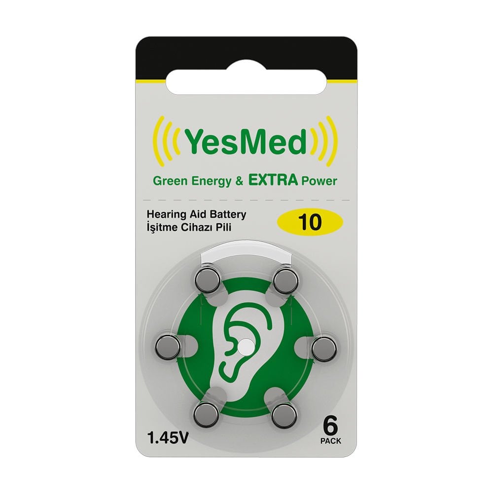 YesMed Extra Power 10 Numara İşitme Cihazı Pili, Kulaklık Pili, Duyma Pili, Kulak Pili, Kulak Cihazı Pili (1 Paket = 6 Adet Pil)