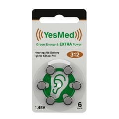 YesMed Extra Power 312 Numara İşitme Cihazı Pili, Kulaklık Pili, Duyma Pili, Kulak Pili, Kulak Cihazı Pili (1 Paket = 6 Adet Pil)
