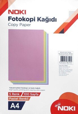 Noki 5 Renk 100 Adet Pastel Renkli Fotokopi Kağıdı