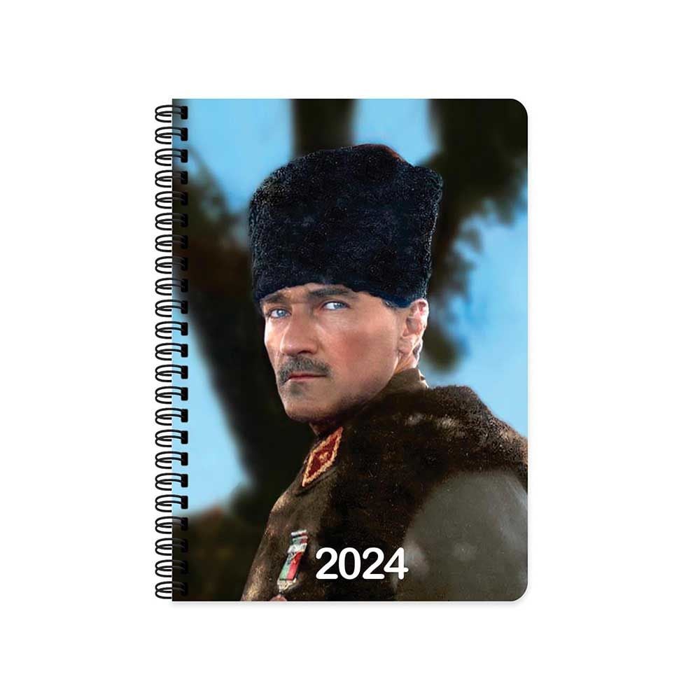 Keskin Color 2024 Spiralli Başkomutan Atatürk Sert Kapak 17*24 Günlük Ajanda